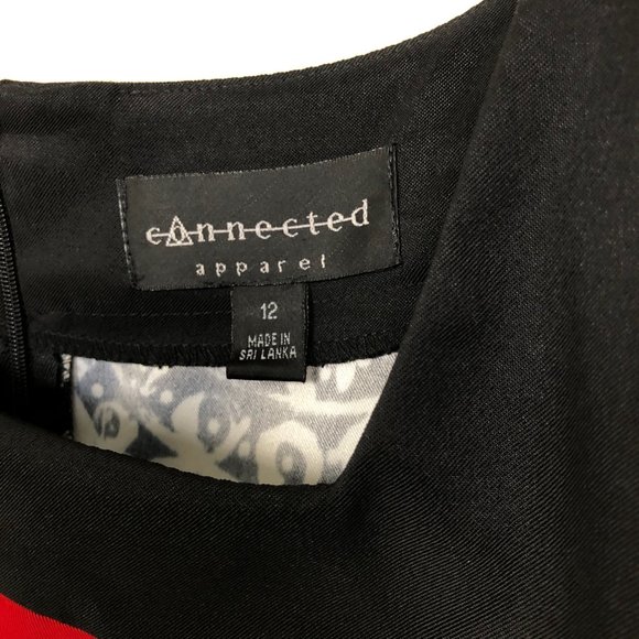 Square Neck Black & White Graphic Pattern Dress wt Red Accent - Picture 4 of 4